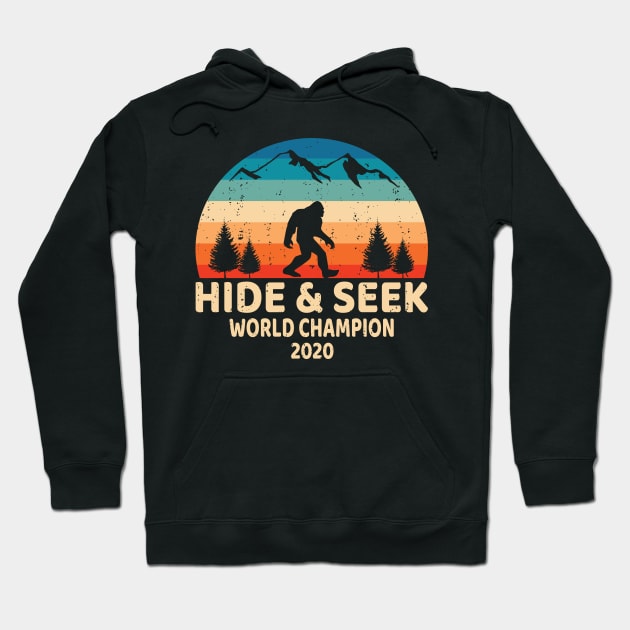 Bigfoot Hide & Seek World Champion 2020, Funny Design Retro Social Distancing Quarantine Buddies Hoodie by Printofi.com